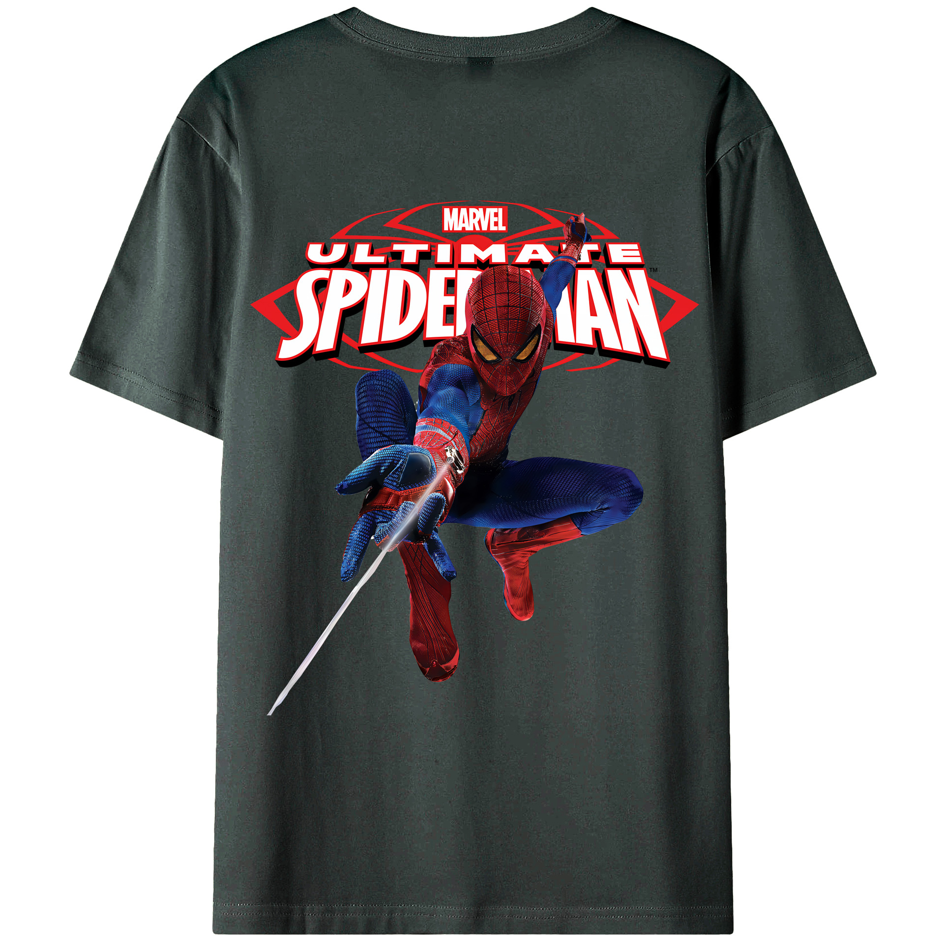 （画像用） Spider Man スパイダーマン 綿100％ メンズ半袖Tシャツ（バックプリント） 通気性